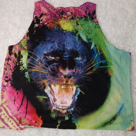 Panther print crop tank IDENTICAL print front & back Womens XXL - Picture 2 of 2